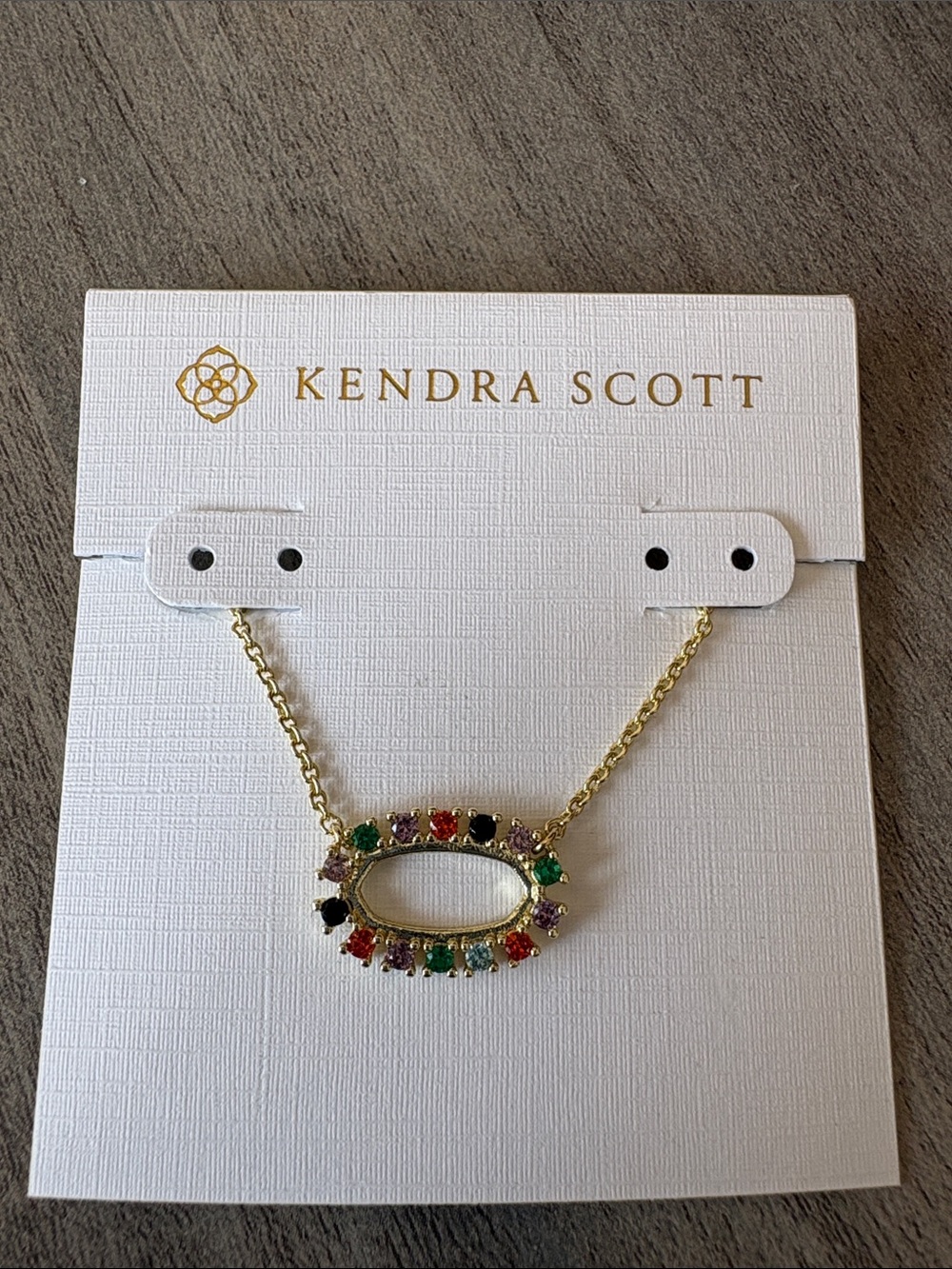 Kendra Scott Gold Oval Pendant Necklace with Multi-Colored Stones